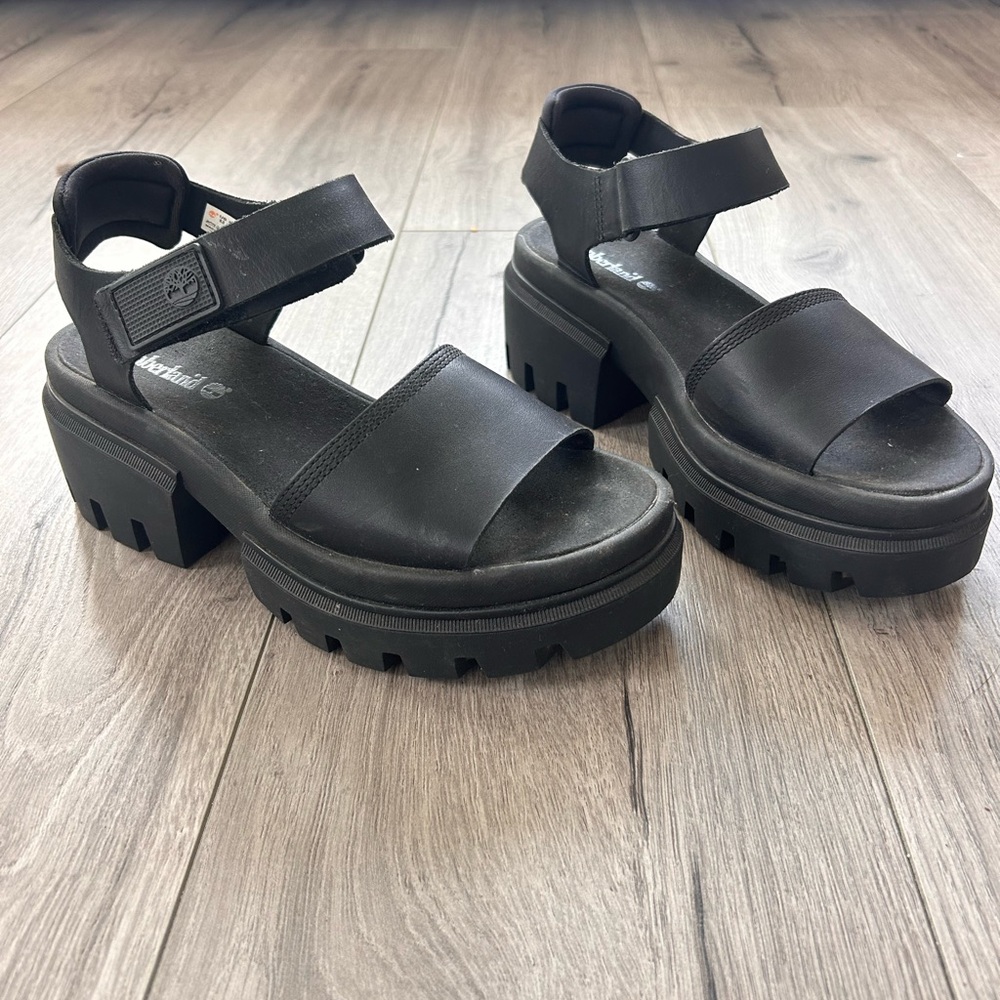 Timberland Black Lug Sole Platform Sandals